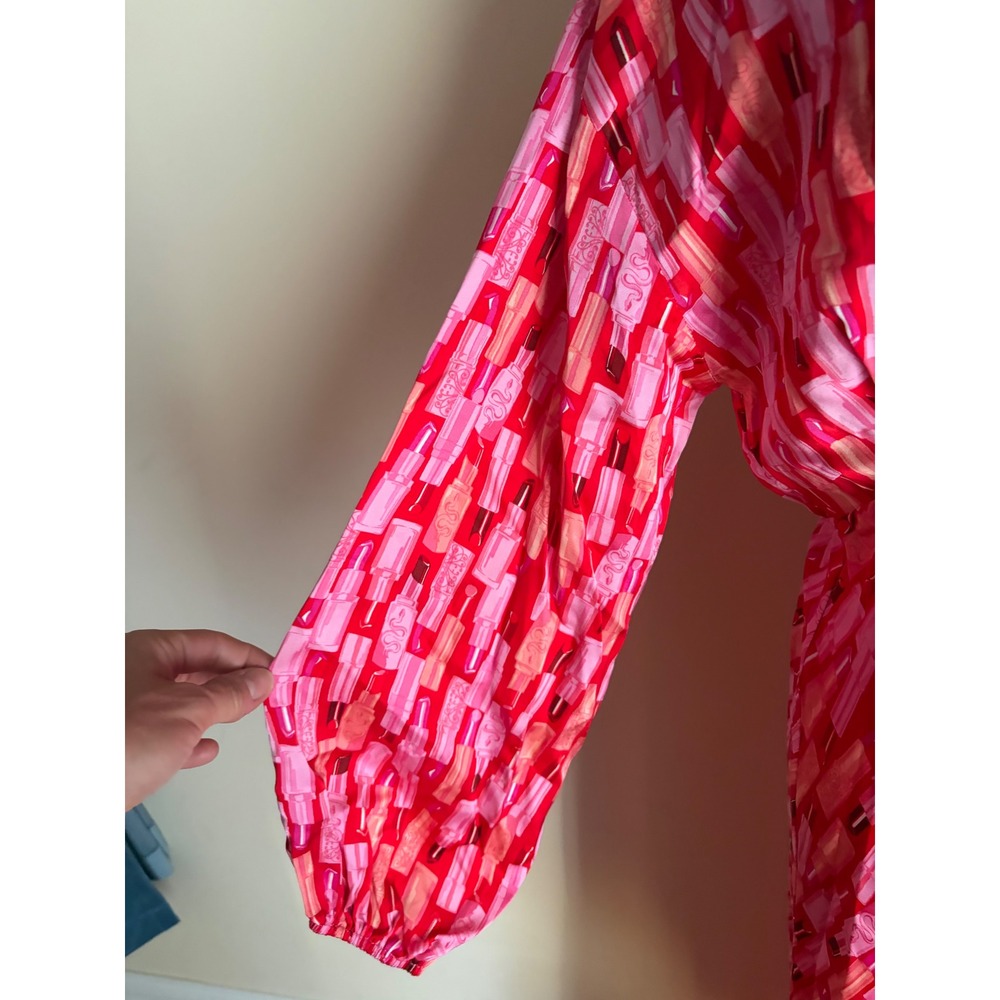Never Fully Dressed Lipstick Print Emma Maxi Dress Red Pink Long Sleeve US 8 - Picture 7 of 9